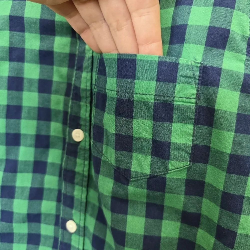 Old Navy Boys XS Classic Shirt Green Blue Plaid Short Sleeve Button Up Shirt